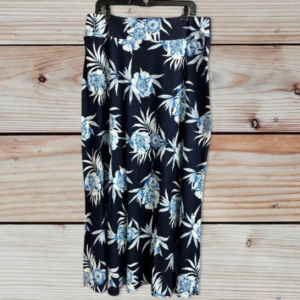 Talbots Navy Blue & White Floral Stretch Maxi Skirt NWT